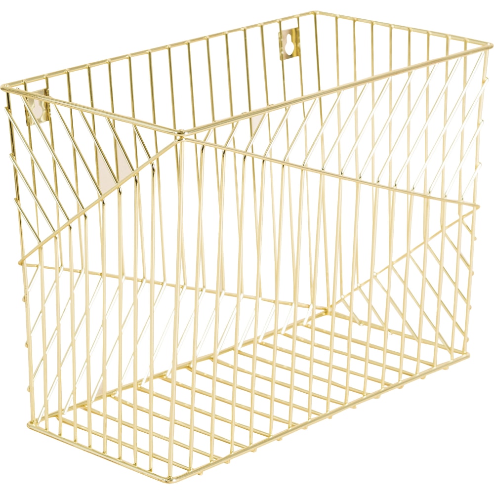 U Brands Vena Hanging File Basket - 6.8in Height x 9.5in Width12.4in Length - Desktop - Gold - Metal - 1 Each