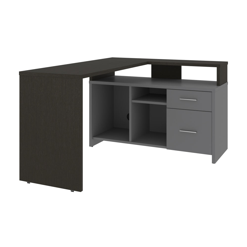 Bestar Equinox 57inW L-Shaped Corner Desk, Deep Gray/Slate