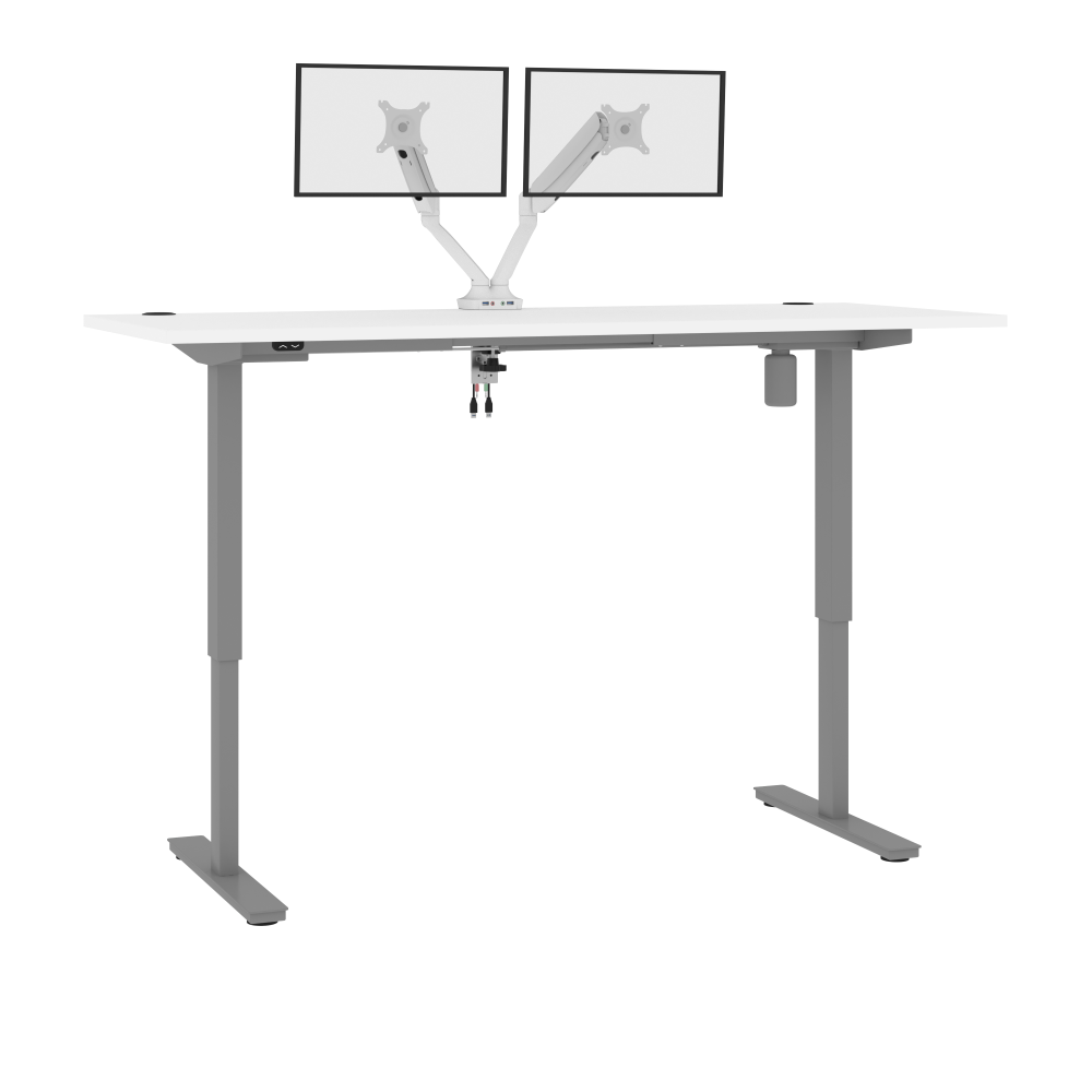 Bestar Upstand Electric 72inW Standing Desk With Dual Monitor Arm, White