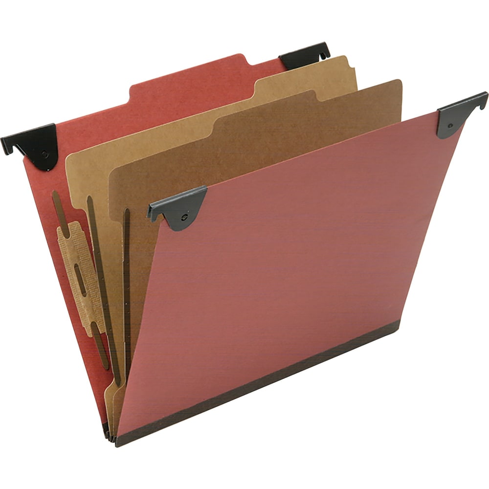 SKILCRAFT 2/5 Tab Cut Letter  Hanging Folder - 1in Folder Capacity - 8 1/2in x 11in - Top Tab Position - 2 Divider(s) - Pressboard, Kraft, Fiber - Red - 10 / Box - TAA Compliant