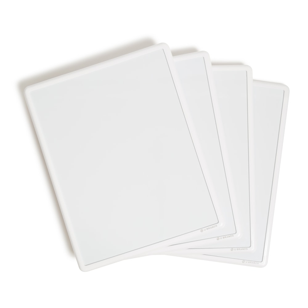 U Brands Contempo Magnetic Dry-Erase Boards, Steel, 14in x 11in, White, White Plastic Frame, Pack Of 4 Boards