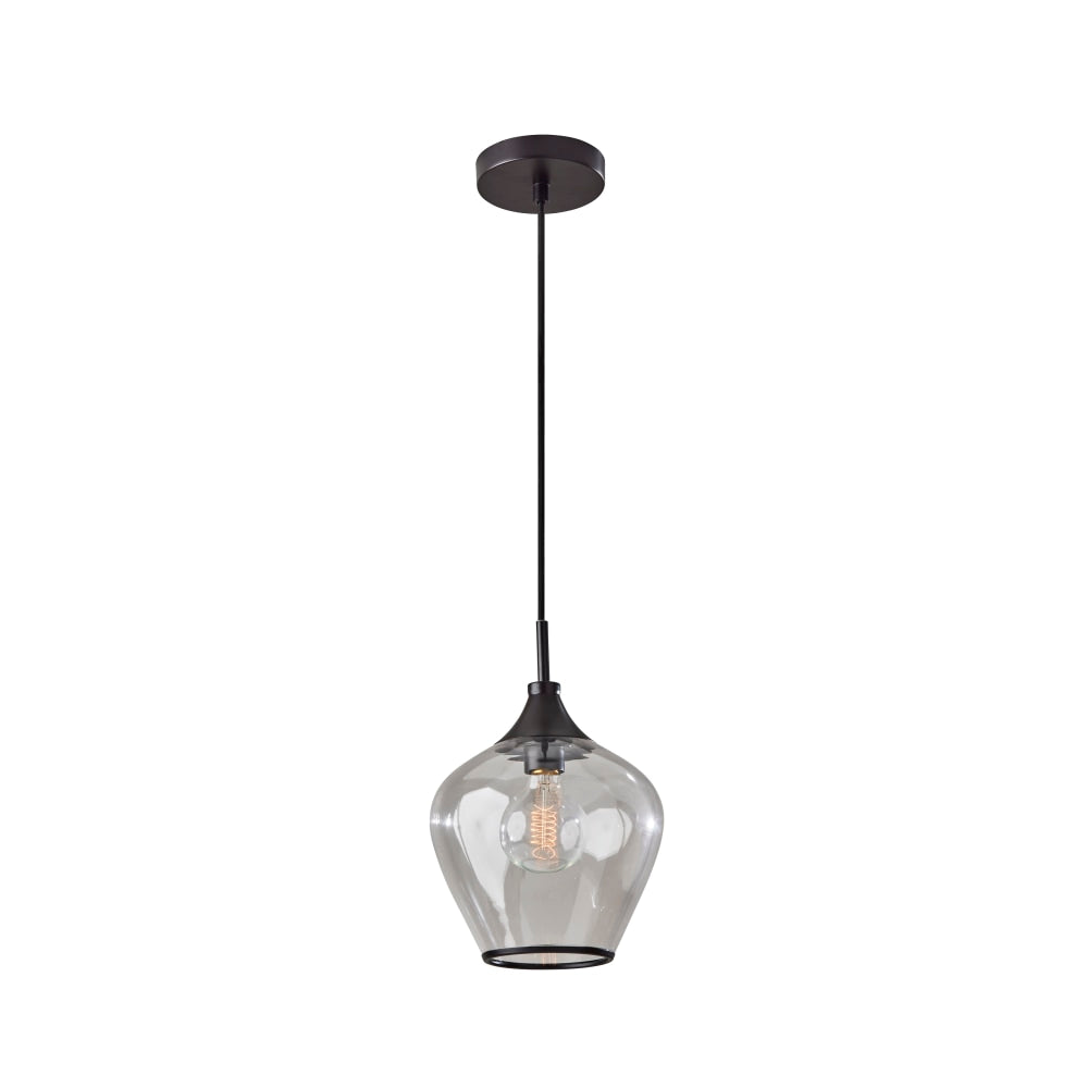 Adesso Bradford Pendant Lamp, 12-3/4inH x 9inW, Clear Shade/Dark Bronze Base