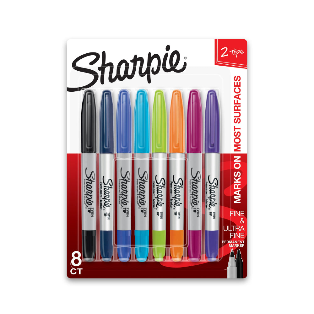 Sharpie Twin-Tip Permanent Markers, Assorted Fashion Colors, Pack Of 8