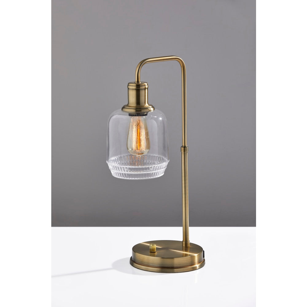 Adesso Simplee Barnett Cylinder Table Lamp with USB Port, 20-1/2inH, Clear Shade/Antique Brass Base