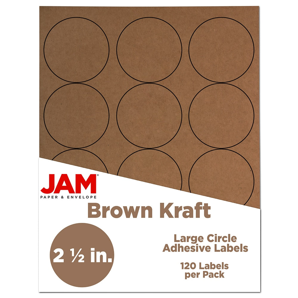 JAM Paper Circle Label Sticker Seals, 2 1/2in, Brown Kraft, Pack Of 120