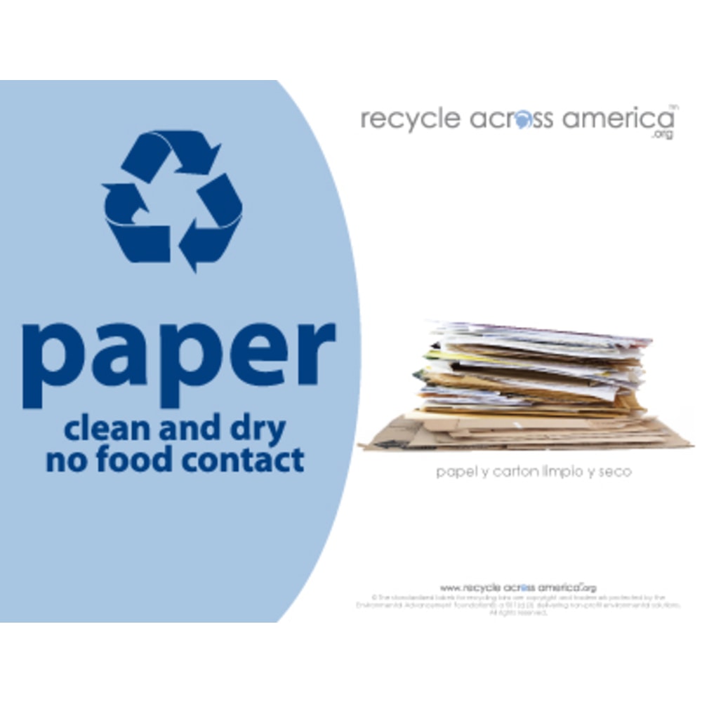 Recycle Across America Paper Standardized Recycling Labels, P-8511, 8 1/2in x 11in, Light Blue