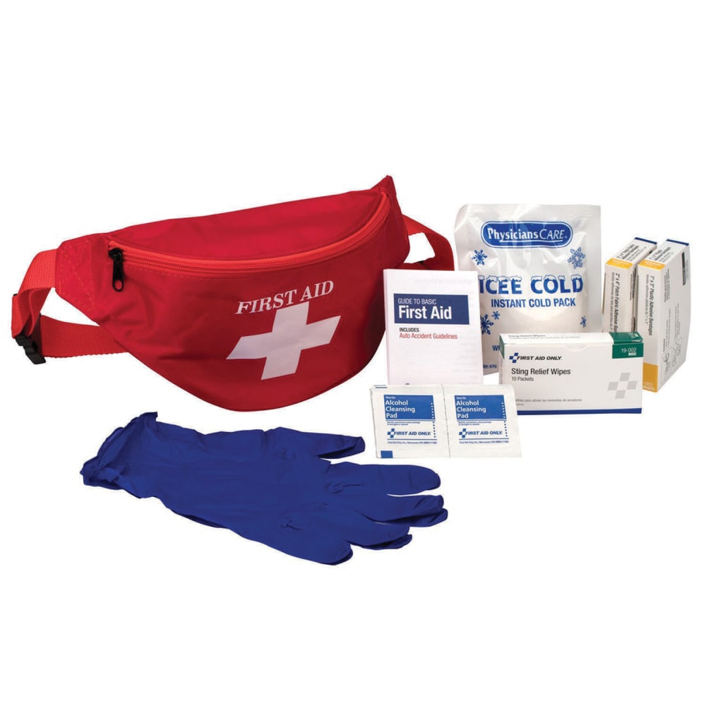 PhysiciansCare First Aid Kit Fanny Pack, 8.3inH x 4.3inW x 4.2inD, Red