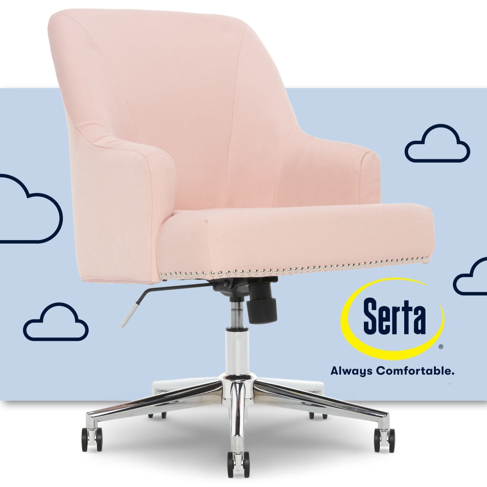 Serta Leighton Home Mid-Back Office Chair, Twill Fabric, Blush Pink/Chrome