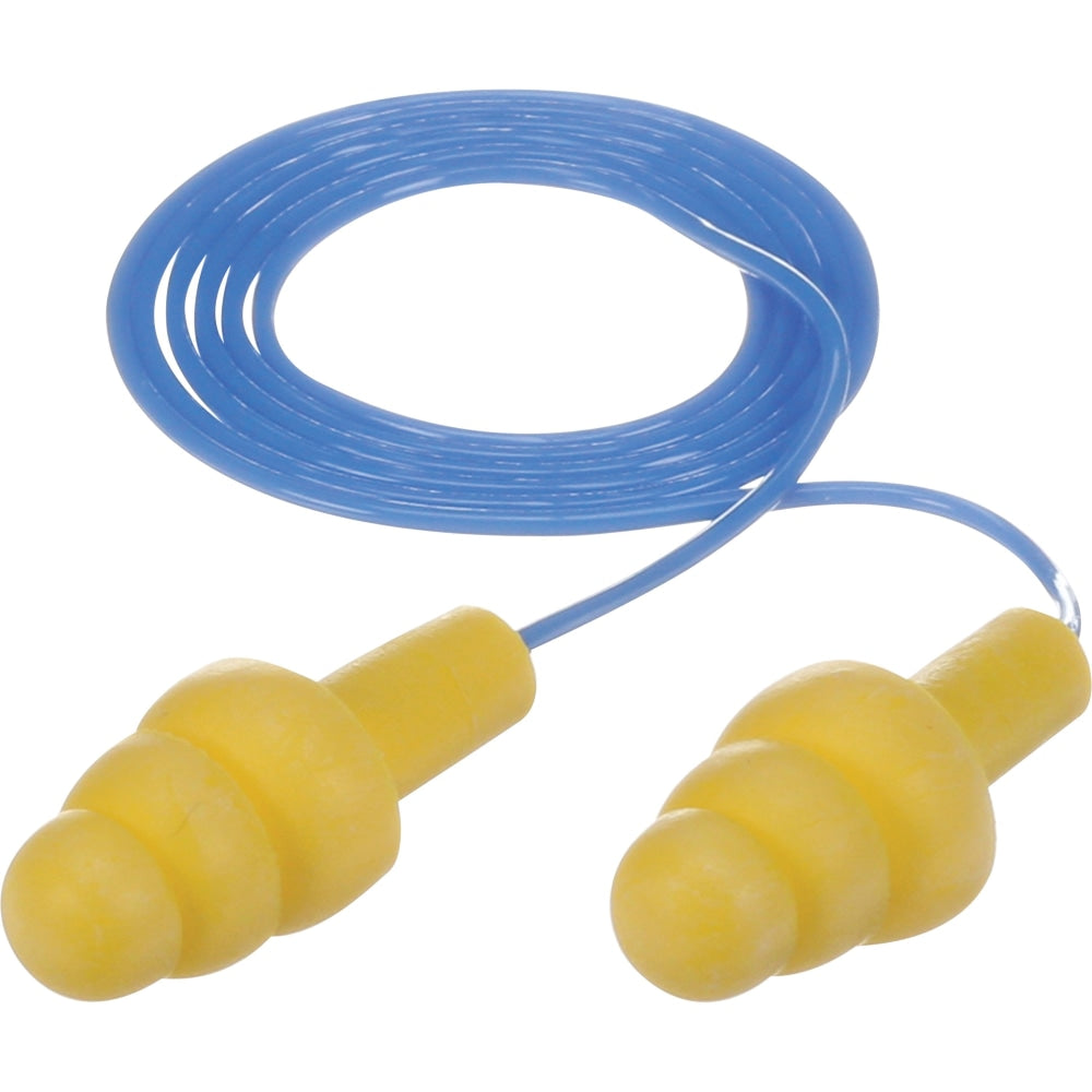 E-A-R UltraFit Corded Earplugs - Noise, Blast Protection - Polymer - Yellow - Comfortable, Washable, Dielectric, Disposable - 100 / Bag