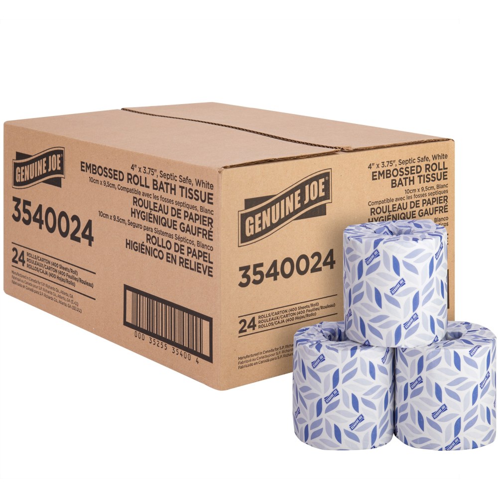 Genuine Joe 2-ply Bath Tissue Rolls - 2 Ply - 4in x 3.75in - 400 Sheets/Roll - White - 24 / Carton