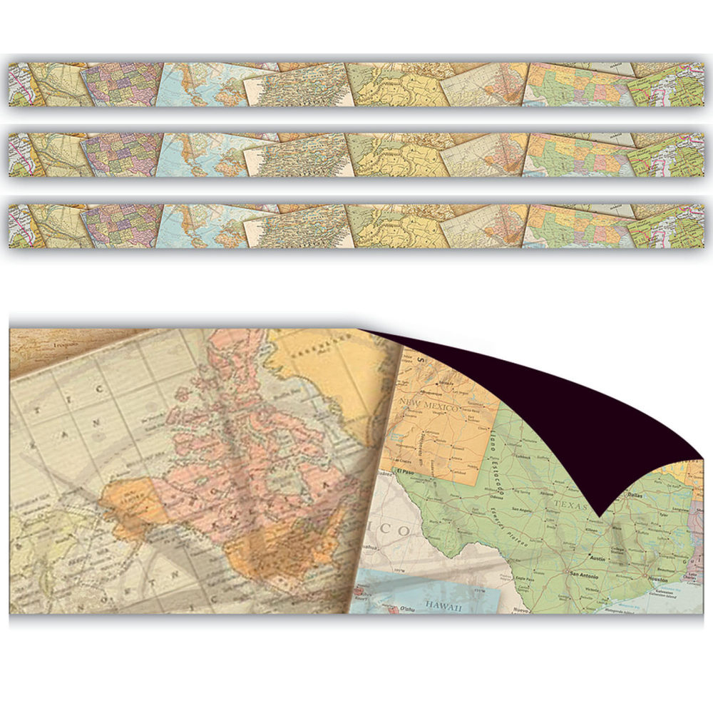 Teacher Created Resources Magnetic Border, Travel The Map, 24ft Per Pack, Set Of 3 Packs