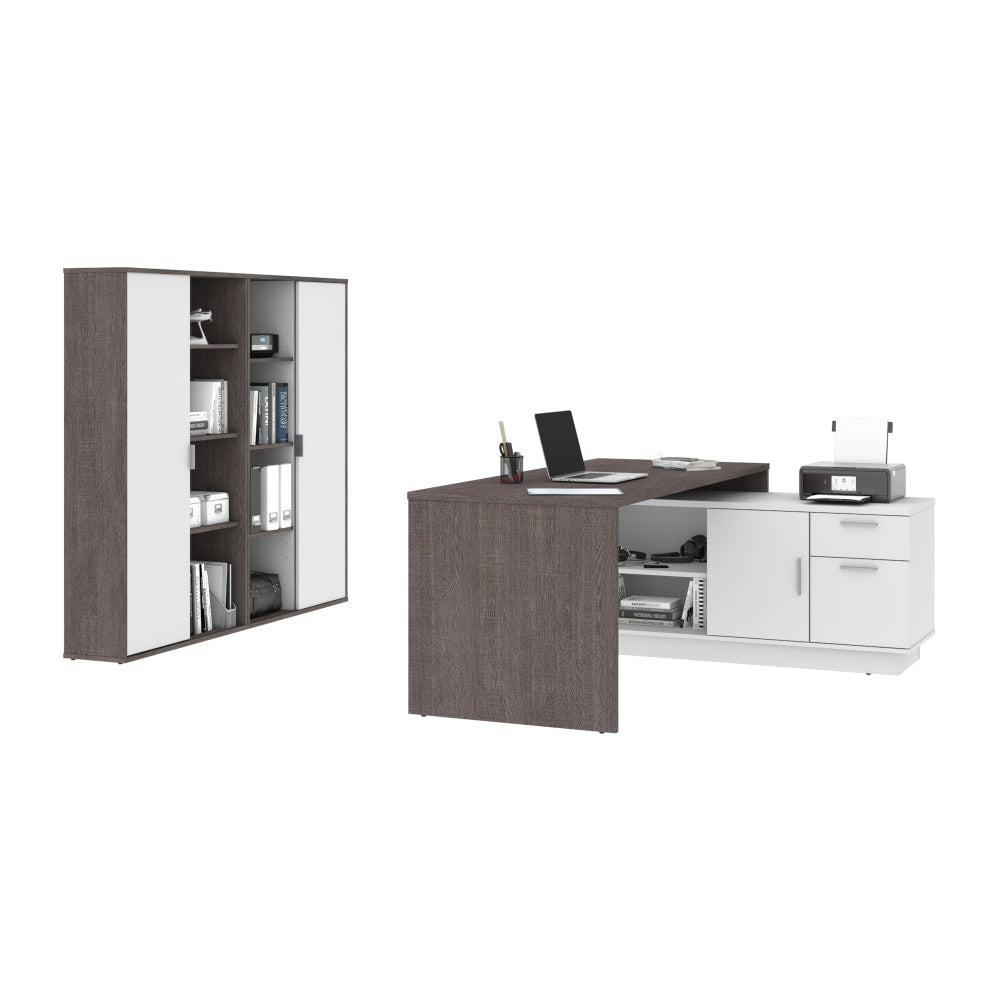 Bestar Equinox 72inW L-Shaped Corner Desk With 2 Storage Cabinets, Bark Gray/White