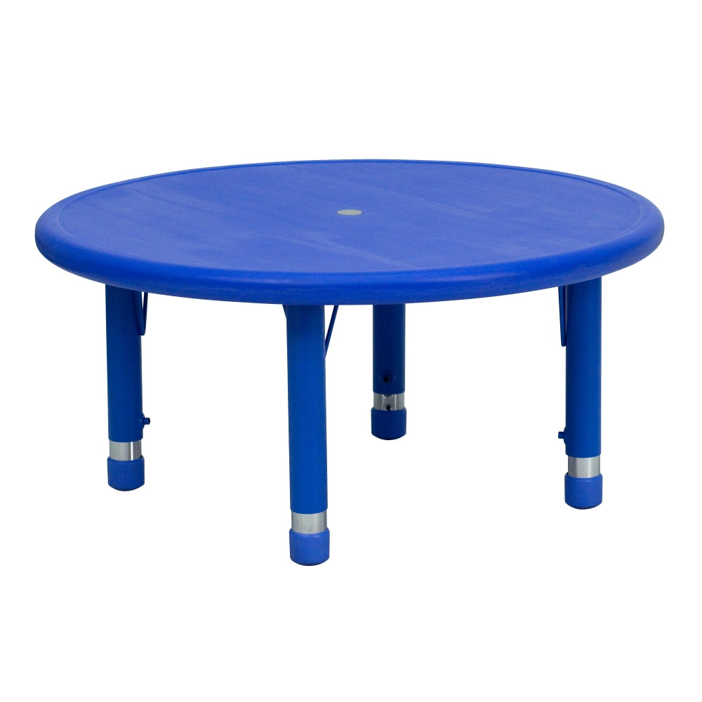 Flash Furniture 33inW Round Plastic Height-Adjustable Activity Table, Blue