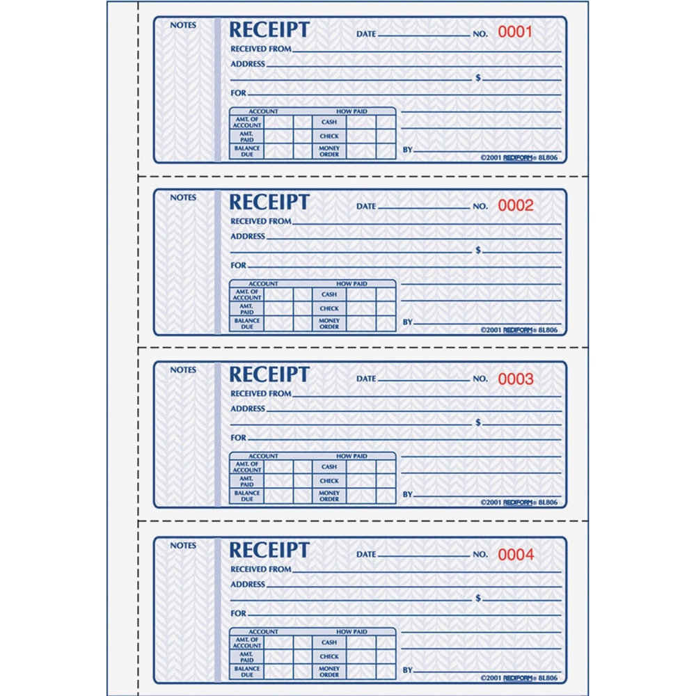 Rediform MRediform Money Receipt Collection Forms, 2-Part, Carbonless, 7in x 2 3/4in, Set Of 400