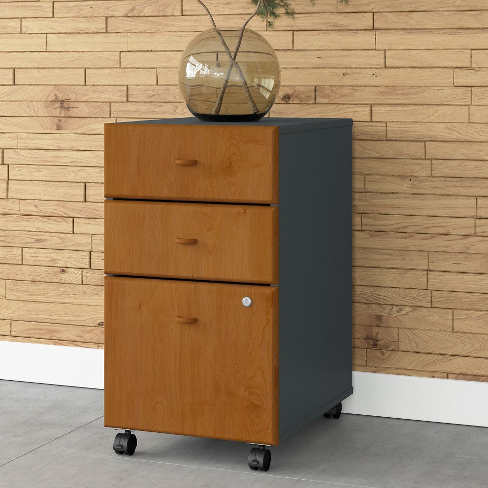 Bush Business Furniture Office Advantage 21inD Vertical 3-Drawer Mobile File Cabinet, Natural Cherry/Slate, Delivery