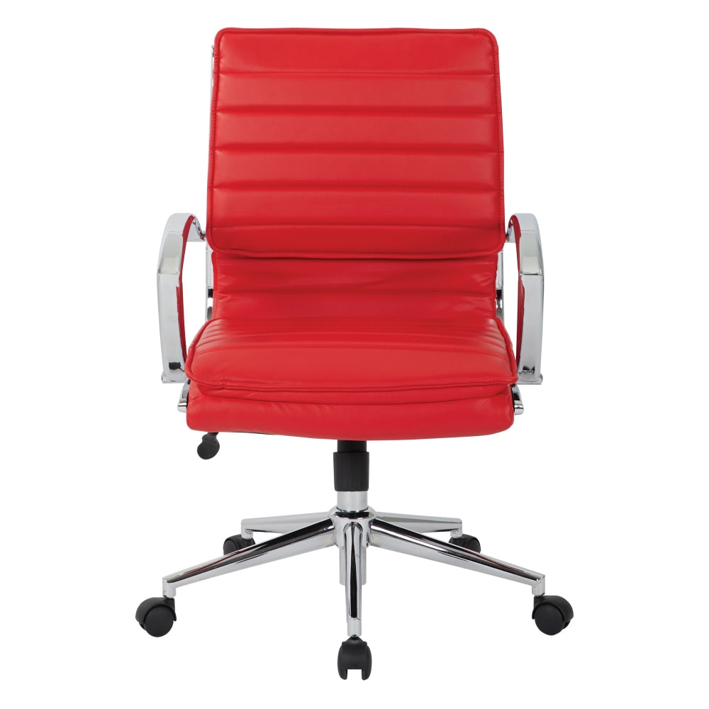 Office Star Pro-Line II SPX Bonded Leather Mid-Back Chair, Red/Chrome