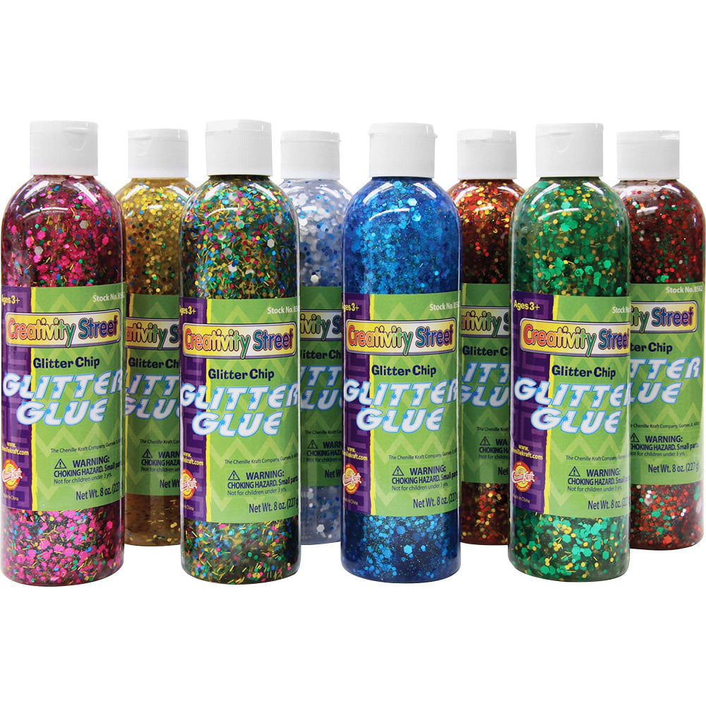 Creativity Street Glitter Chip Glue, 8 Oz, Assorted Colors, Pack Of 8