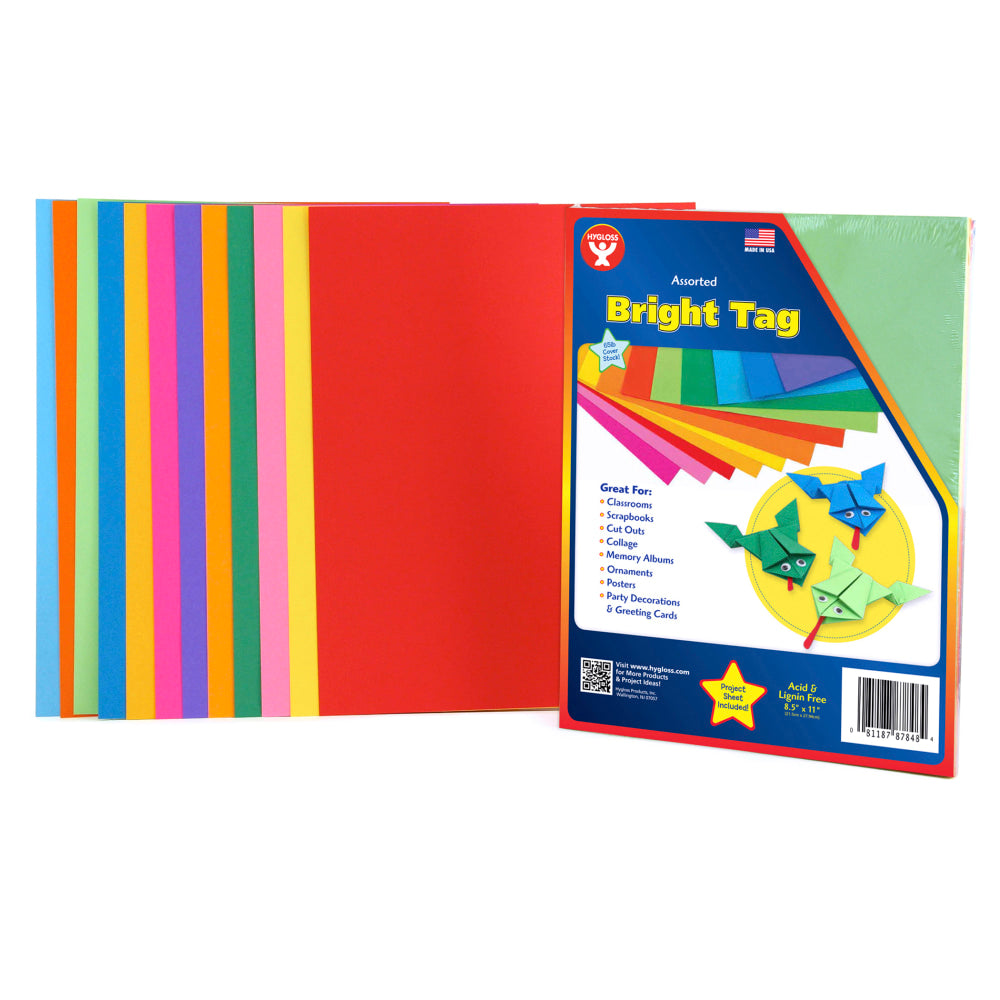 Hygloss Bright Tag Boards, Assorted Colors, Letter (8.5in x 11in), 60 Lb, 2 Packs Of 48