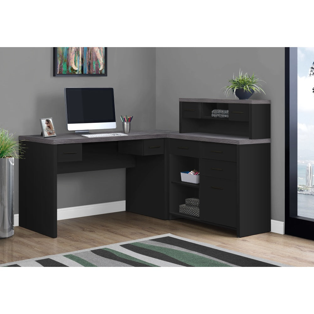 Monarch Specialties Jade 63inW L-Shaped Computer Desk With 59inW Return, Black/Gray