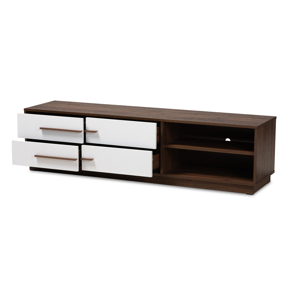 Baxton Studio Mid-Century Modern 2-Tone TV Stand With 4 Drawers, White/Walnut