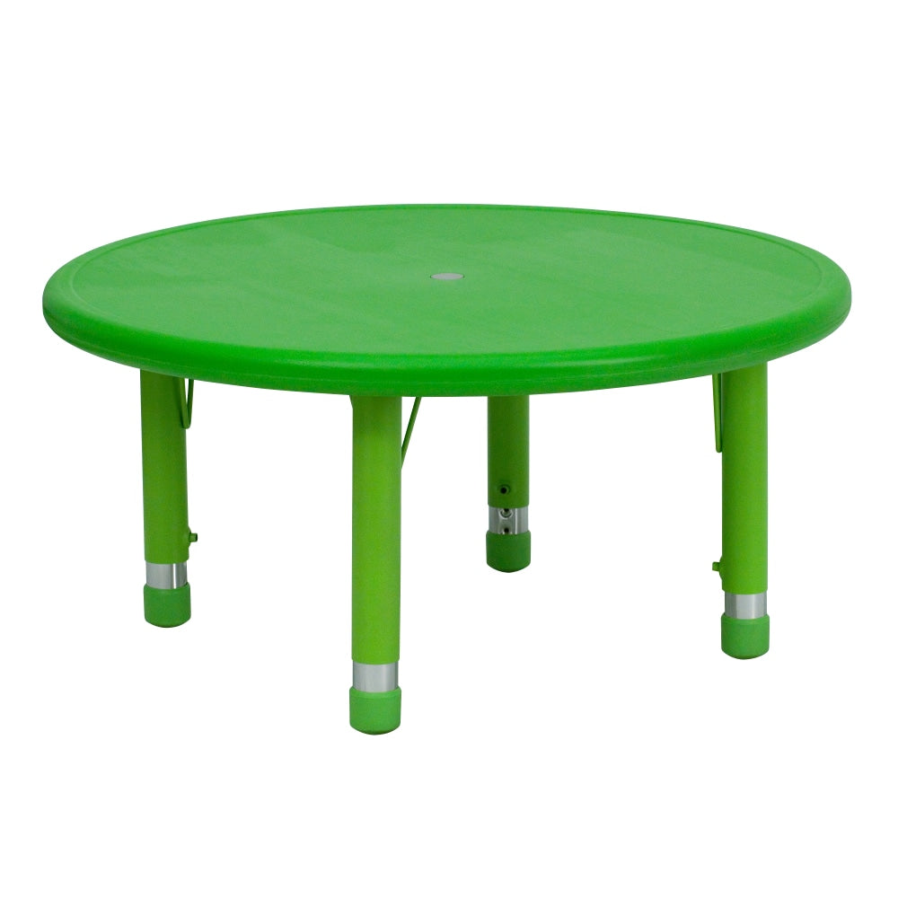 Flash Furniture 33inW Round Plastic Height-Adjustable Activity Table, Green