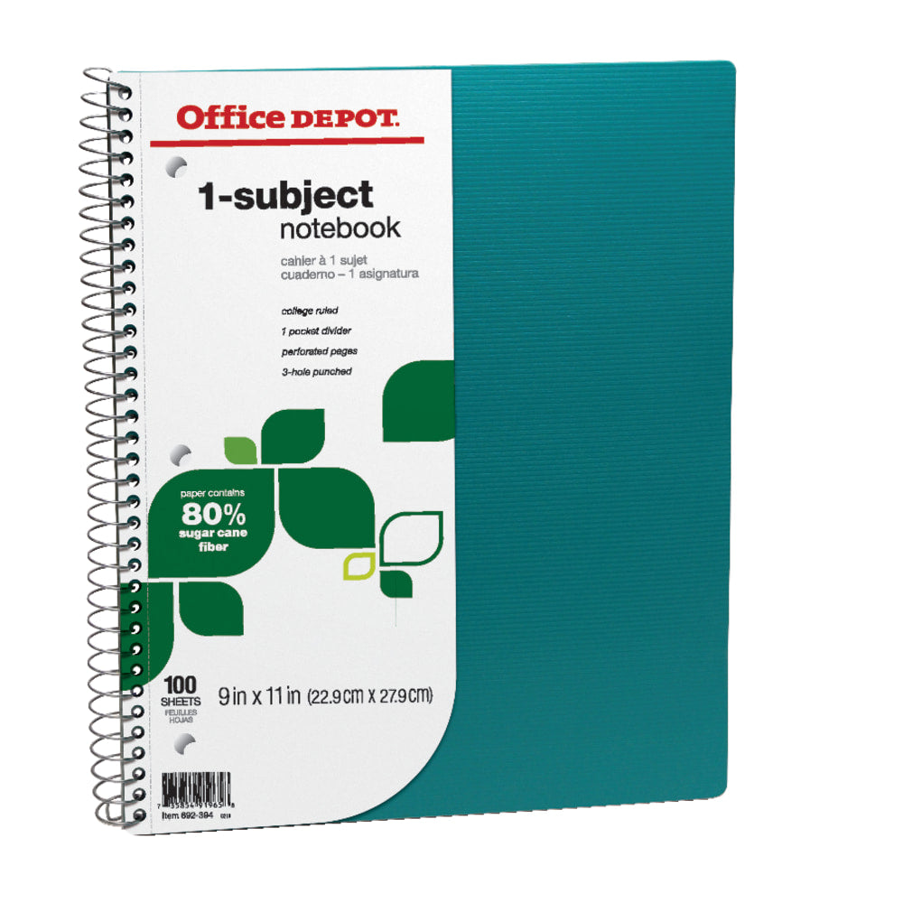 Office Depot Brand FSC Certified Notebook, 9in x 11in, 1 Subject, College Ruled, 100 Sheets, Assorted Colors (No Color Choice)