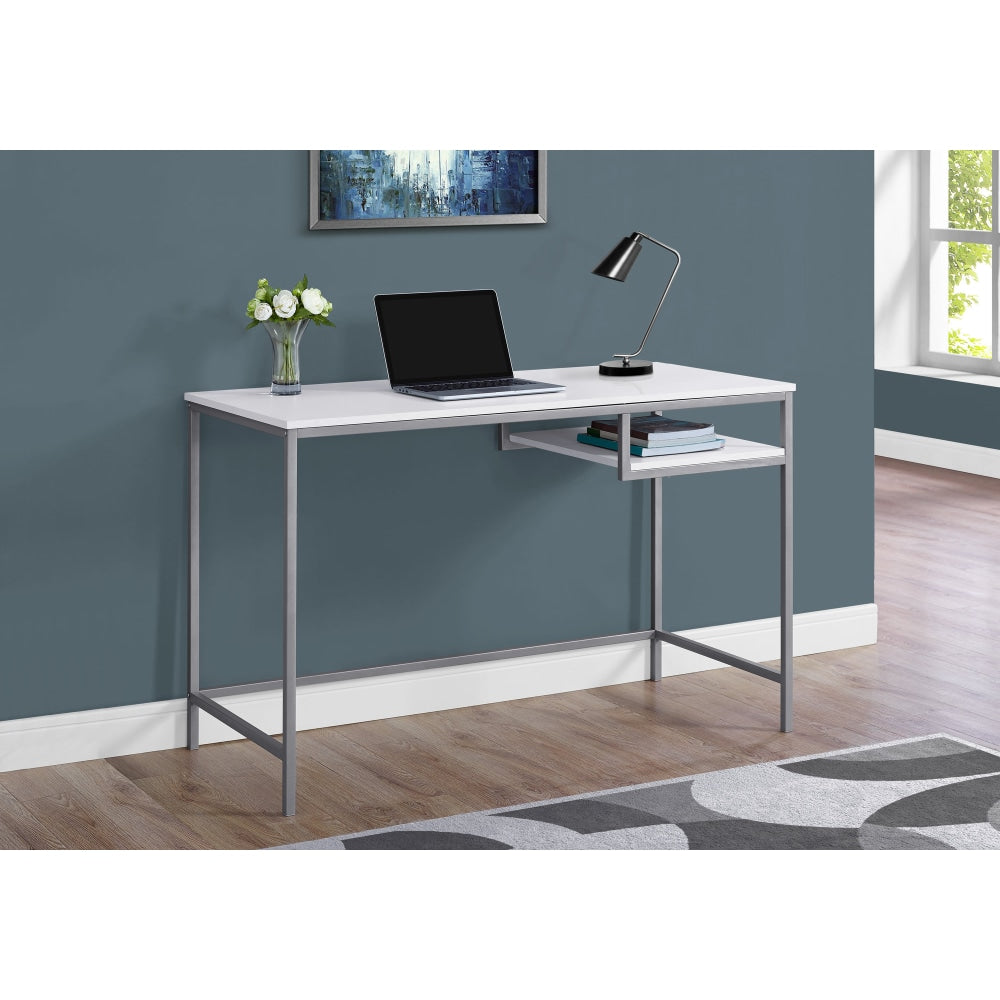 Monarch Specialties 48inW Computer Desk With Hanging Shelf, White/Silver