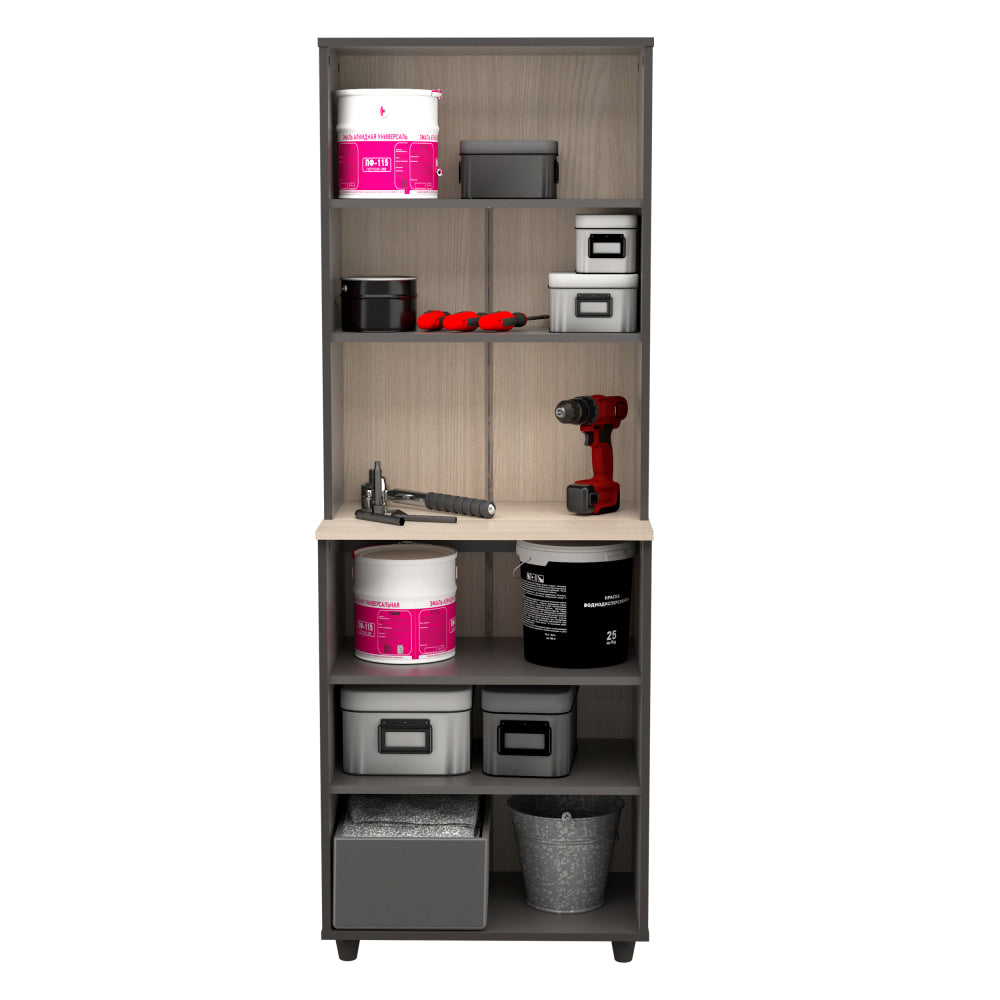 Inval Kratos Series 24inW Cabinet With Open Shelving, Dark Gray/Maple