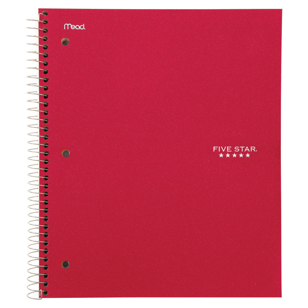 Five Star Wirebound Notebook Plus Study App, 3 Subject, College Ruled, 8 1/2in x 11in, Fire Red