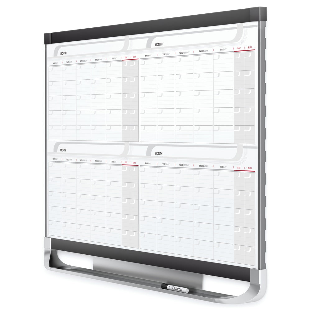 Quartet Prestige 2 Magnetic 4 Month Calendar Dry-Erase Whiteboard, 36in x 24in, Aluminum Frame With Graphite Finish