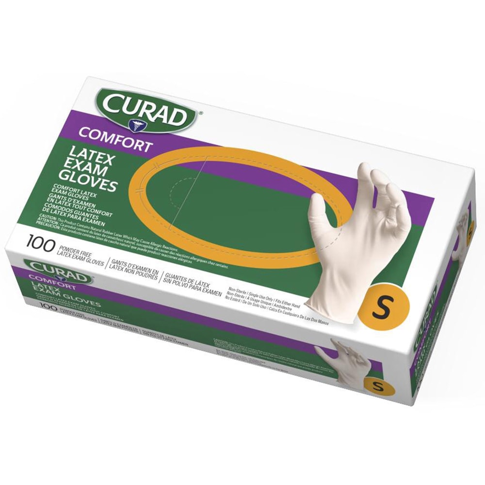 Curad Powder-Free Latex Exam Gloves, Small, Box Of 100