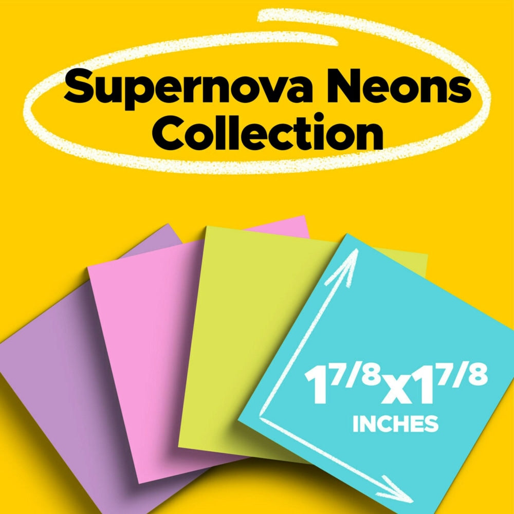 Post-it Super Sticky Notes, 1-7/8 in x 1-7/8 in, 18 Pads, 90 Sheets/Pad, 2x the Sticking Power, Supernova Neons Collection