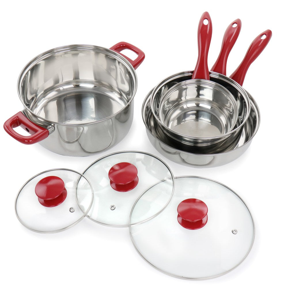 Gibson Home Crawson 7-Piece Stainless Steel Cookware Set, Red