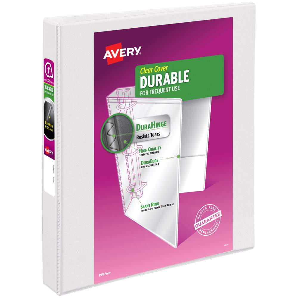 Avery Durable View 3 Ring Binder, 1in Slant Rings, White, 1 Binder