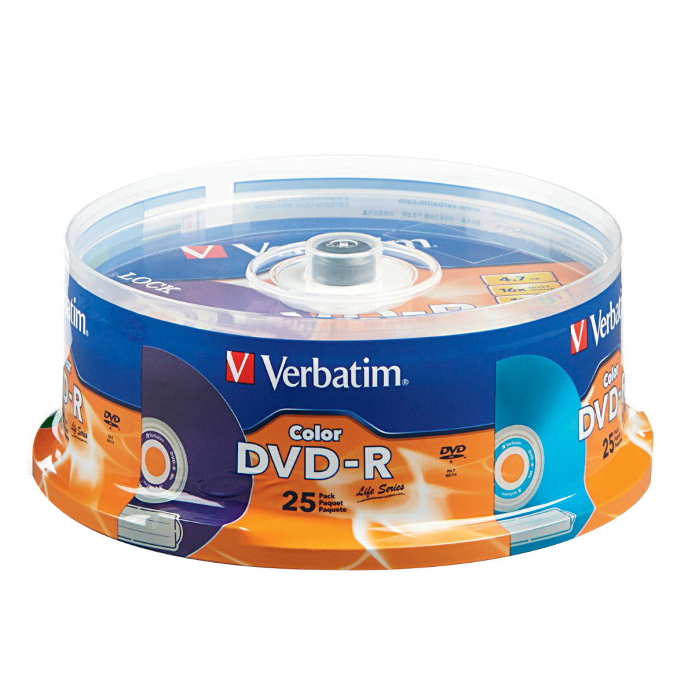 Verbatim Life Series DVD-R Discs, Assorted Colors, Pack Of 25