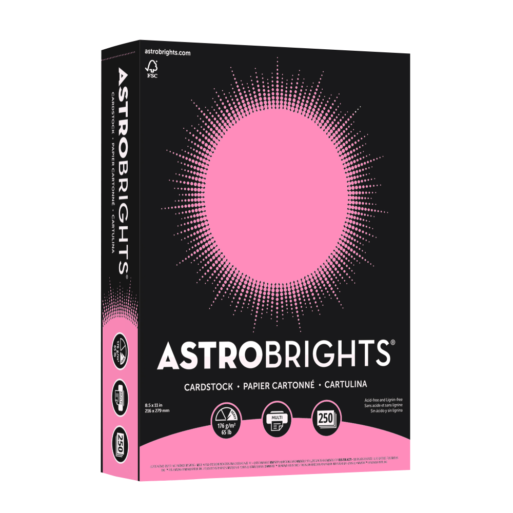 Astrobrights Color Card Stock, Pulsar Pink, Letter (8.5in x 11in), 65 Lb, FSC Certified, Pack Of 250