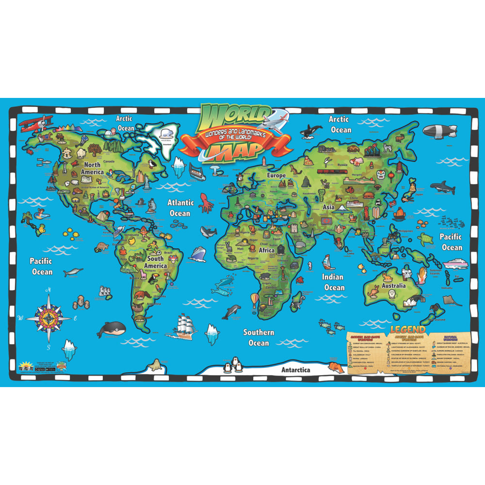 Popar Kids World Map Interactive Wall Chart, 32in x 54in