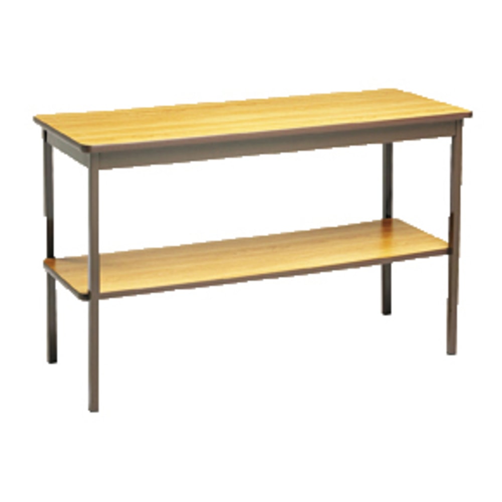 Barricks Utility Table With Bottom Storage Shelf, Rectangle, 48inW x 18inD x 30inH, Oak