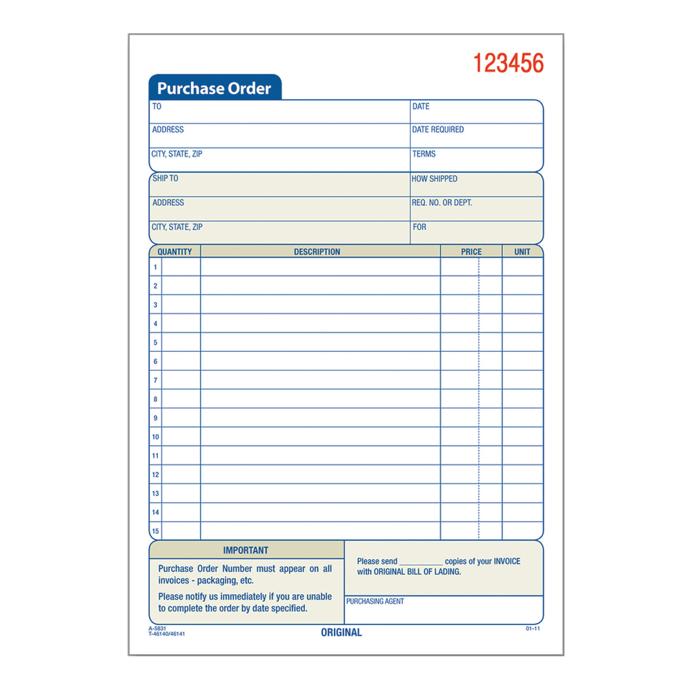 Adams Carbonless Purchase Order Book, 5 9/16in x 8 7/16in, 2-Part, 50 Set Pad