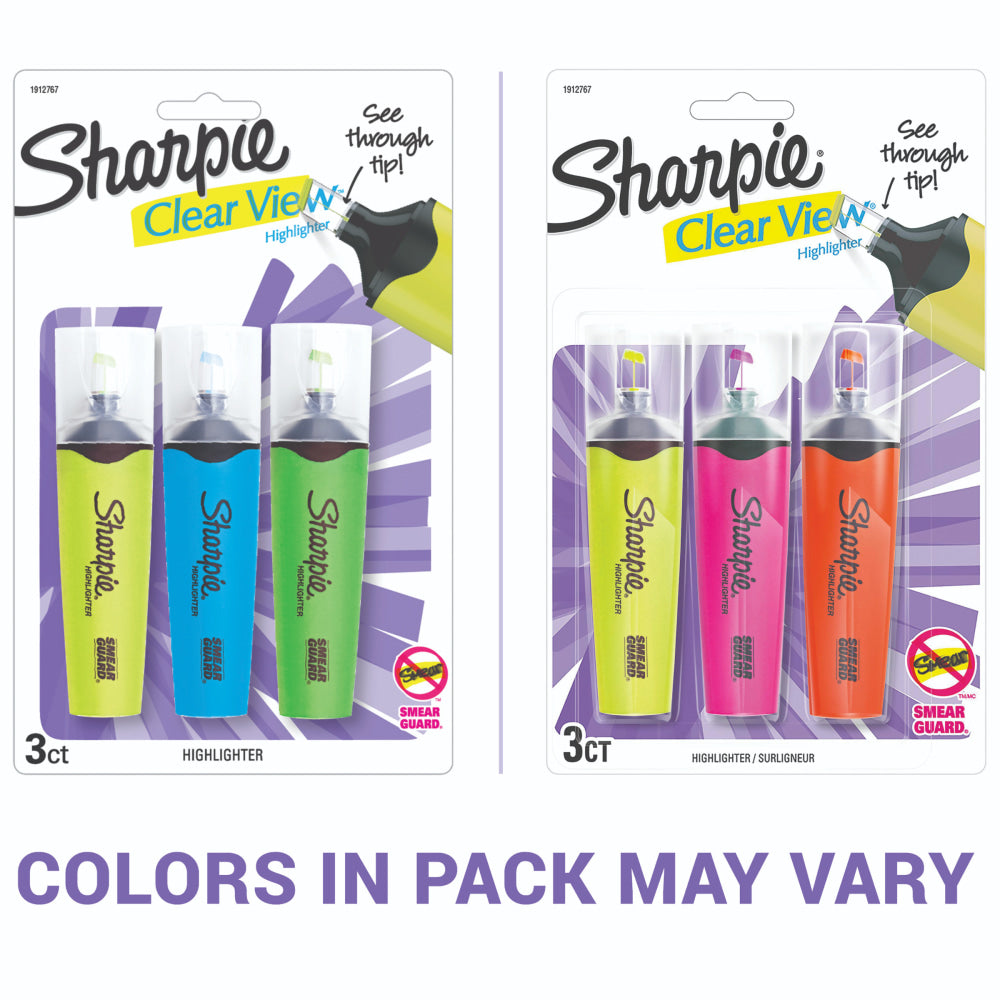 Sharpie Highlighter, Clear View Highlighter with See-Through Chisel Tip, Tank Highlighter, Assorted, 3 Count