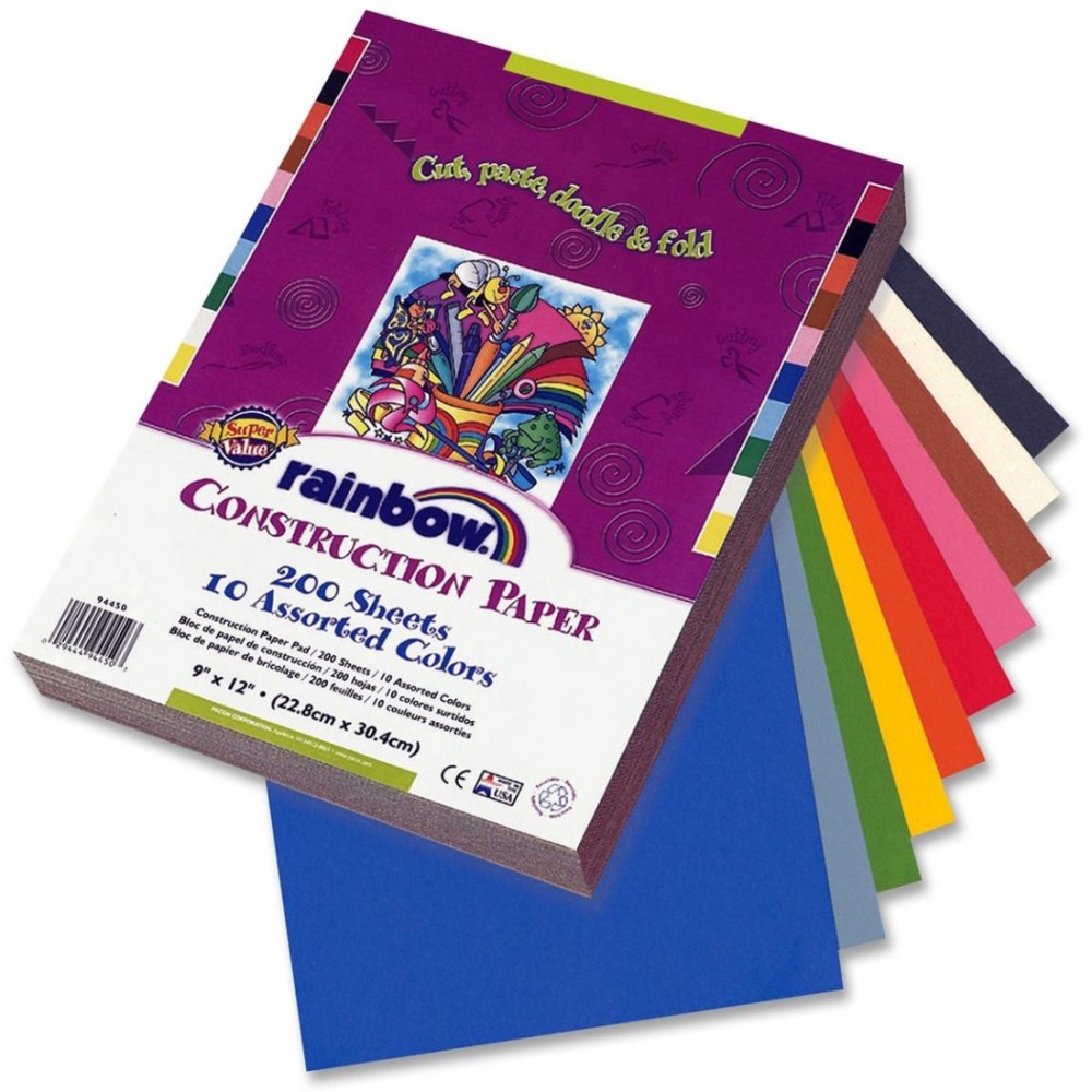 Rainbow Super Value Construction Paper, 9in x 12in, Assorted Colors, Pack Of 200