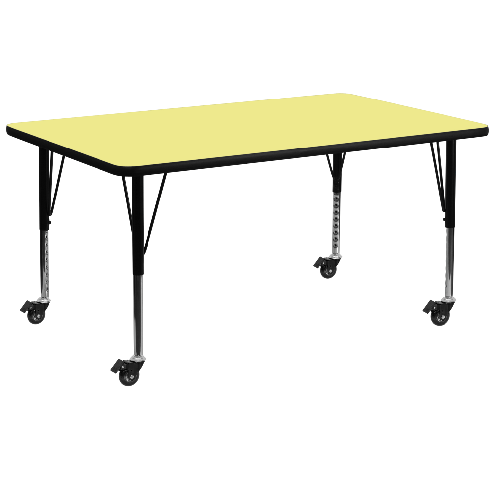 Flash Furniture Mobile Rectangular Thermal Laminate Activity Table With Height-Adjustable Short Legs, 25-3/8inH x 30inW x 72inD, Yellow