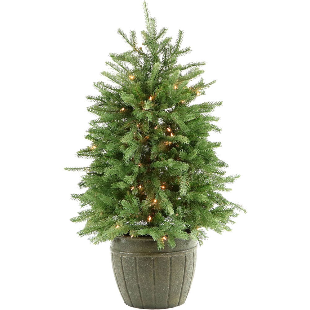 Fraser Potted Pine Tree With Clear Lights, 4ft, Green