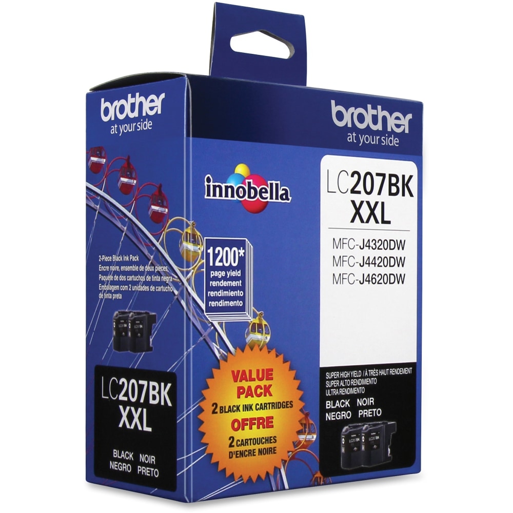 Brother LC207 Black Extra-High-Yield Ink Cartridges, Pack Of 2, LC2072PKS