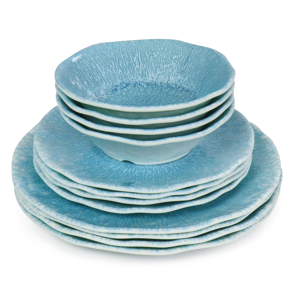 Gibson Home Indigo Frost 12-Piece Melamine Dinnerware Set, Blue