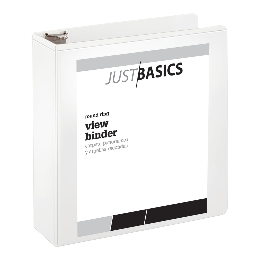 Just Basics Basic View 3-Ring Binder, 3in Round Rings, White