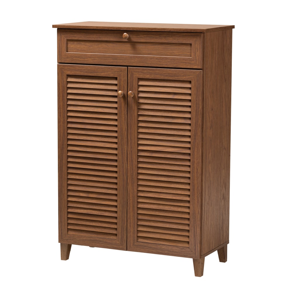 Baxton Studio Coolidge Finished 5-Shelf Wood Shoe Storage Cabinet With Drawer, Walnut