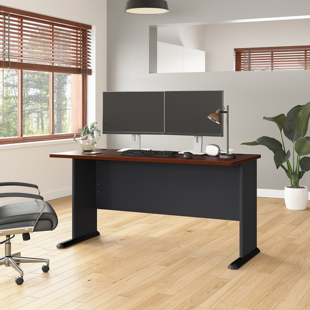 Bush Business Furniture Office Advantage 60inW Computer Desk, Hansen Cherry/Galaxy, Standard Delivery