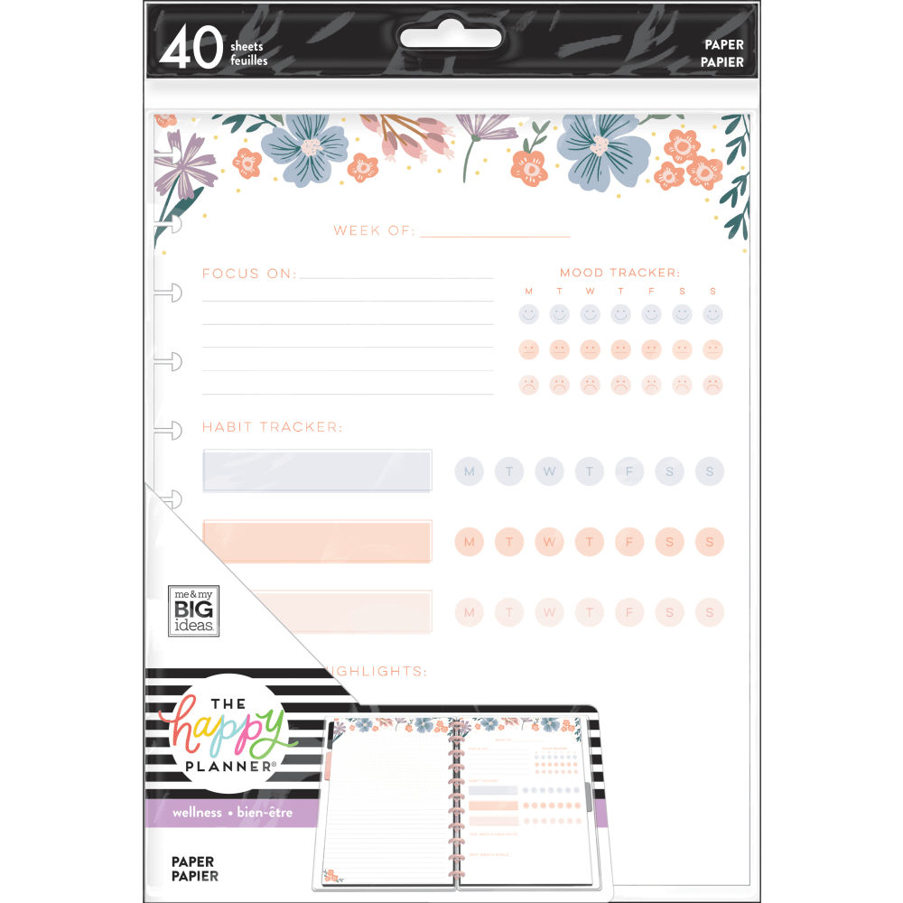 Happy Planner Big Filler Paper, 8-1/2in x 11in, 40 Sheets, Florals