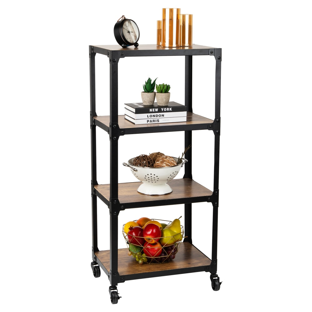 Mind Reader Rolling 4-Tier Utility Cart , Wood and Metal, 39in H x 12in W x 17-17/20in D, Black